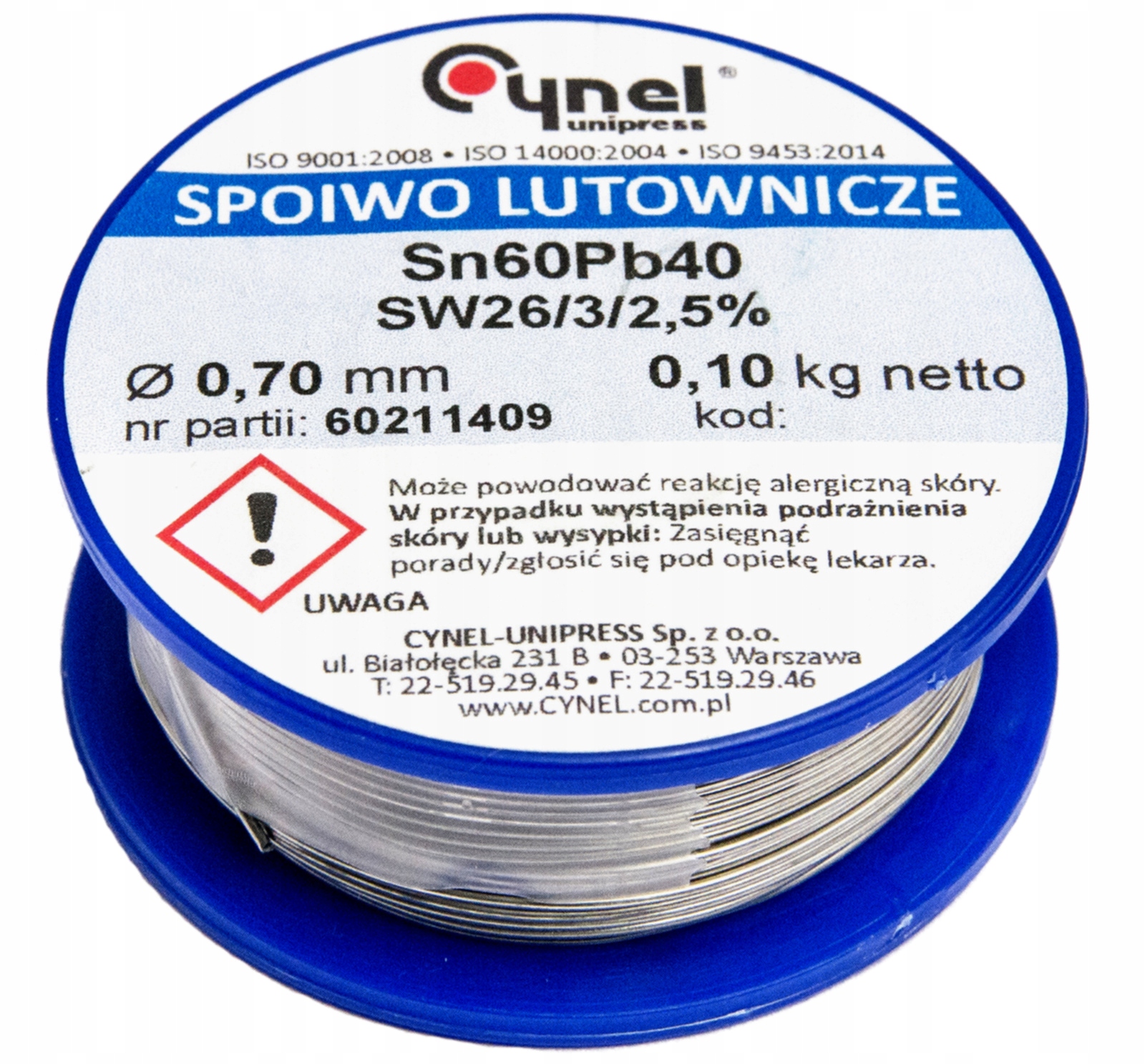 CYNA SPOIWO Z TOPNIKIEM Sn60Pb40 0,70mm 100g CYNEL