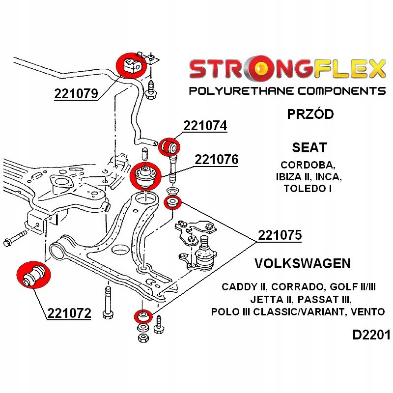 VW GOLF 2 3 TULEJA STABILIZATORA PRZÓD POLIURETAN Producent części Strongflex