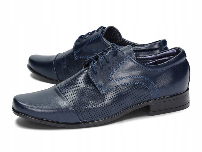 Buty Komunijne Chłopięce Półbuty Wizytowe Granatowe Skóra 01K Rozmiar 30 Kolor niebieski