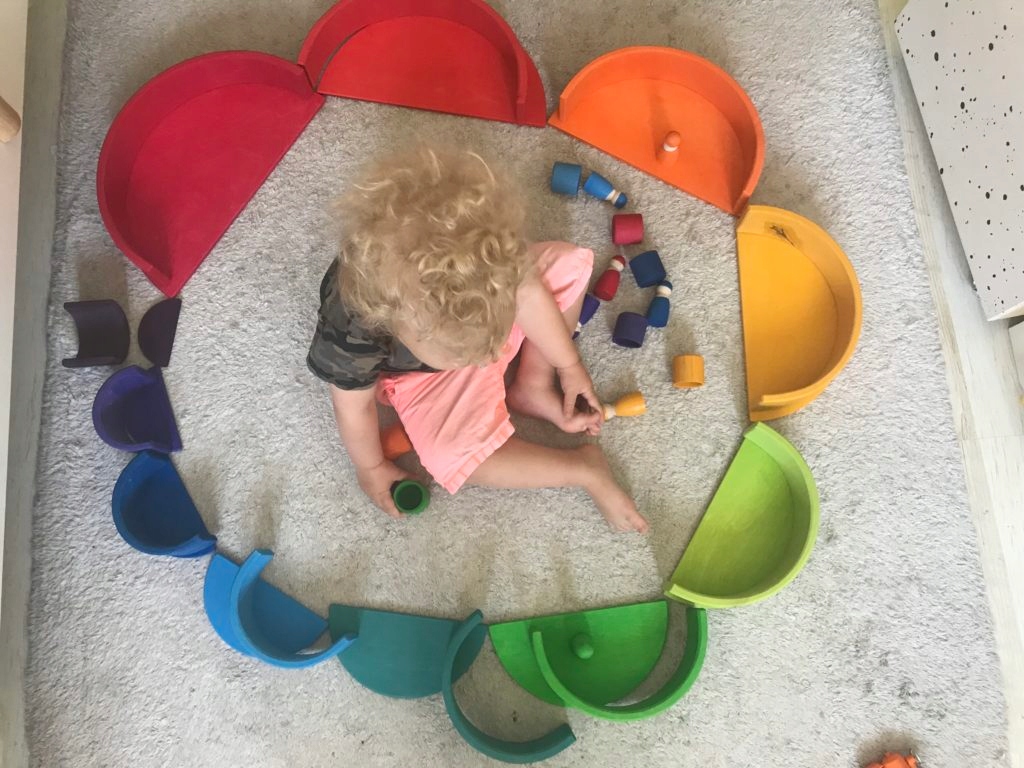 Fa szivárvány 6 elem 0+ színes építőkockák Íjak Dekoráció építés Grimm's Fajta készlet