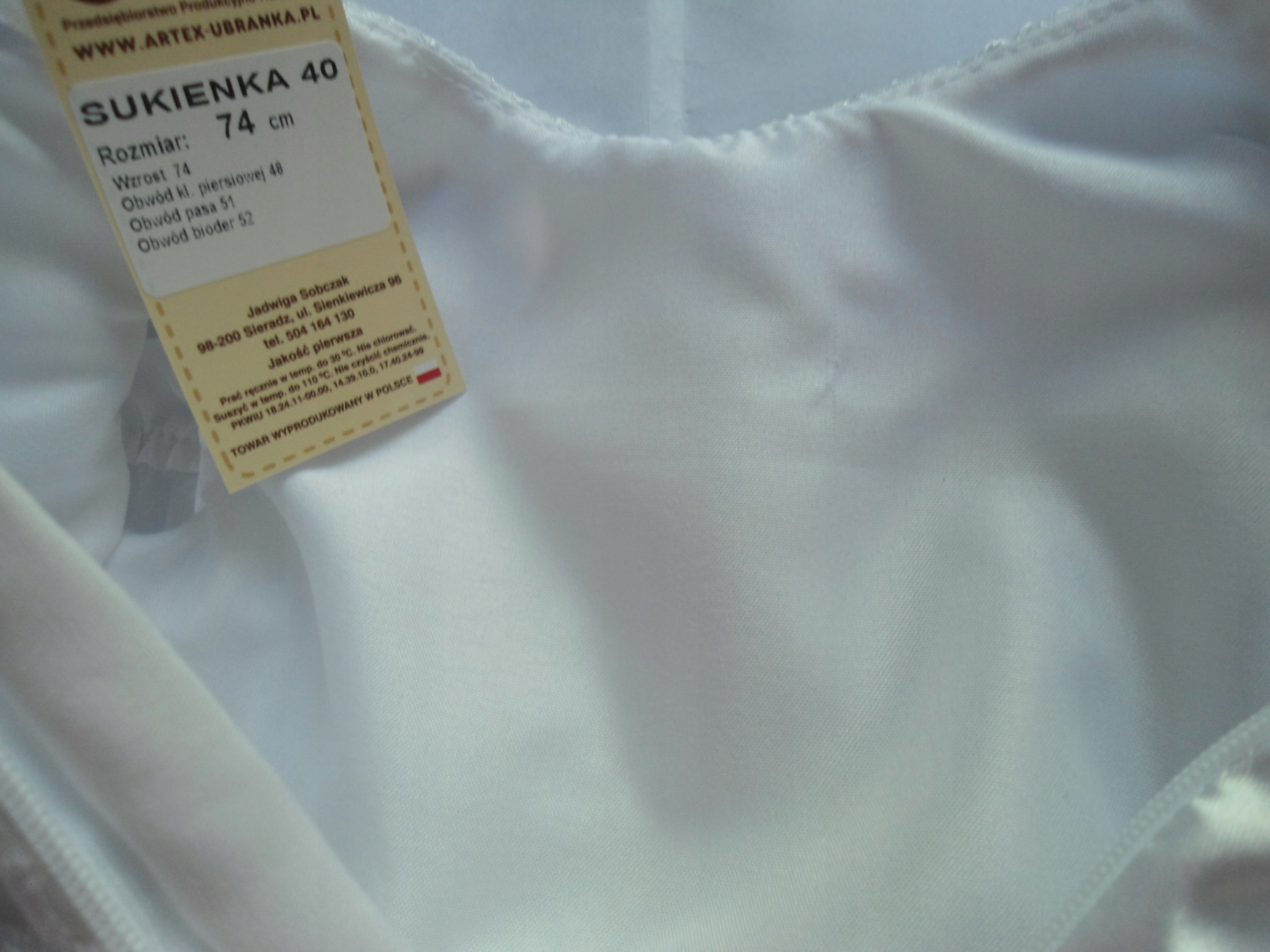 74 Sukienka biała atłasowa do chrztu WYPRZEDAŻ Płeć Dziewczynki