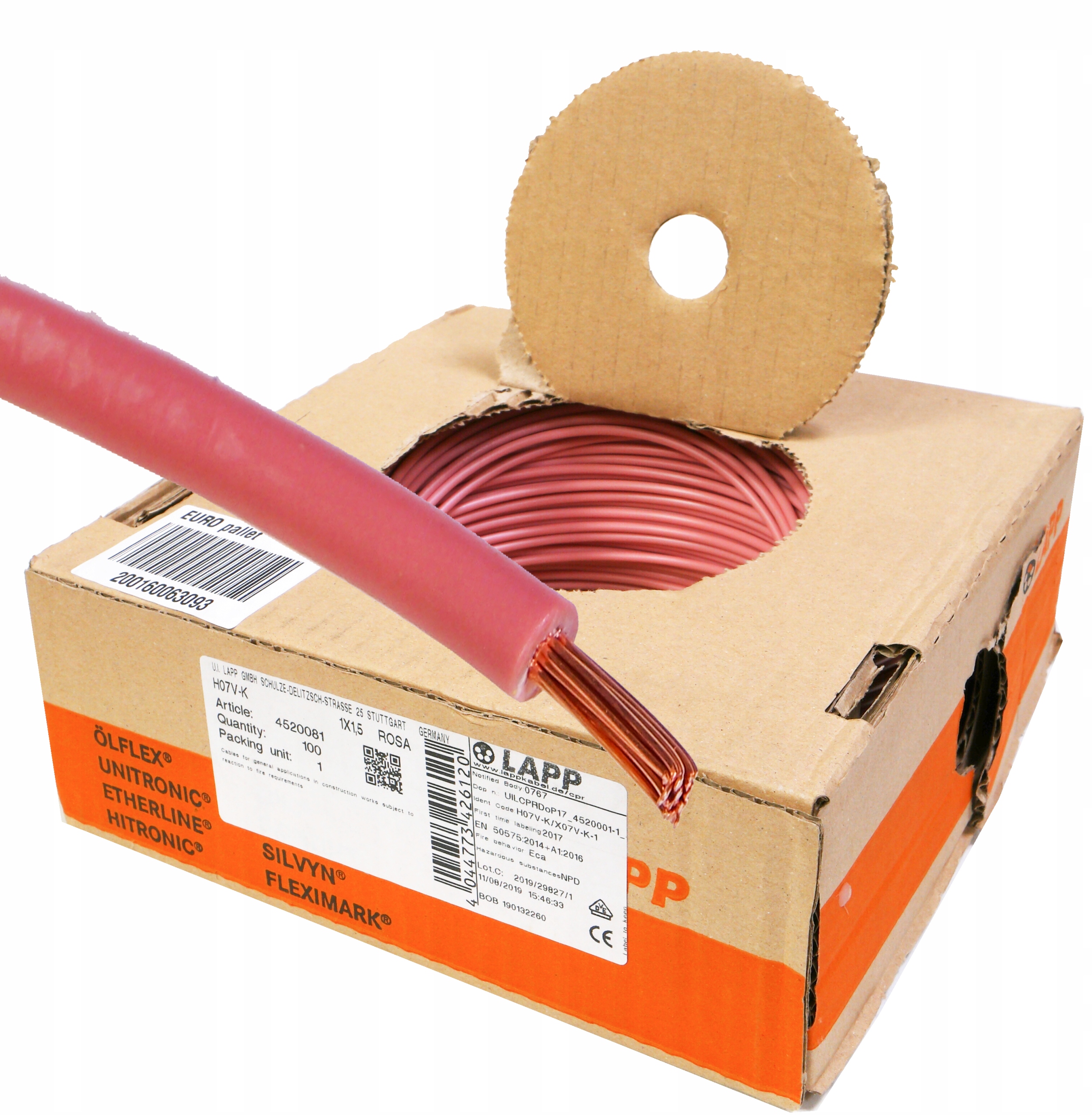 Kabel Lgy 1,5 mm růžová Lapp 100 m