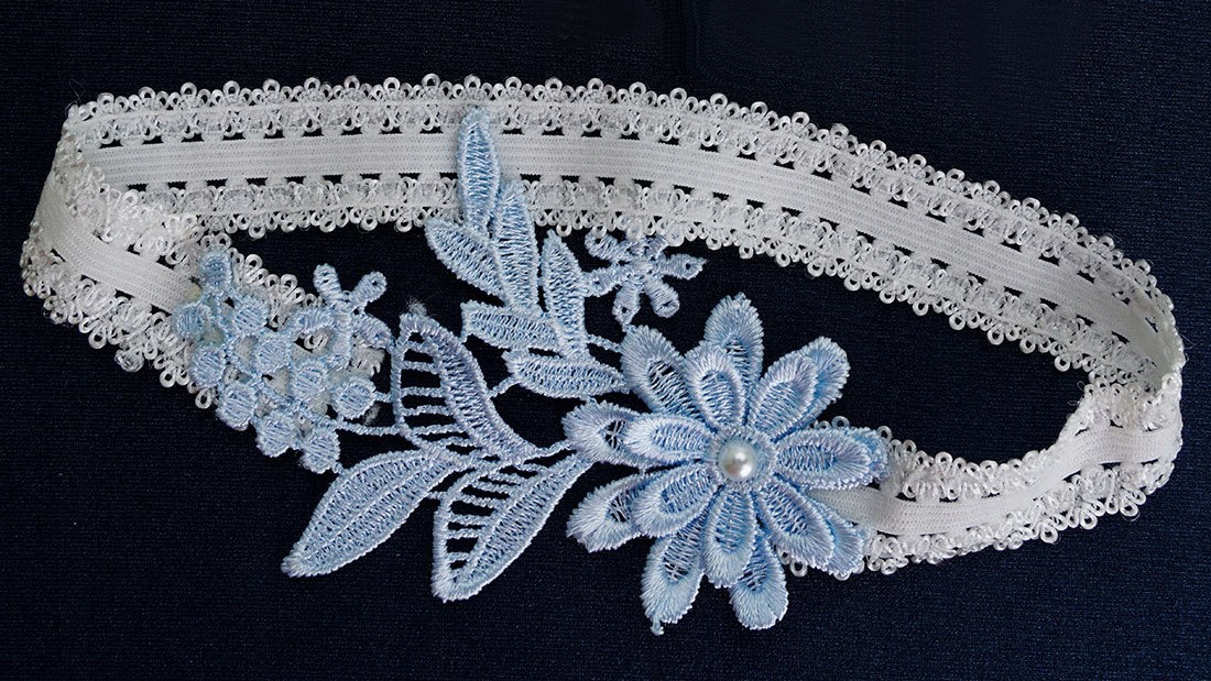 PODWIĄZKA ŚLUBNA niebiesko biała, BŁĘKITNY KWIAT Model biała niebieska błękitna