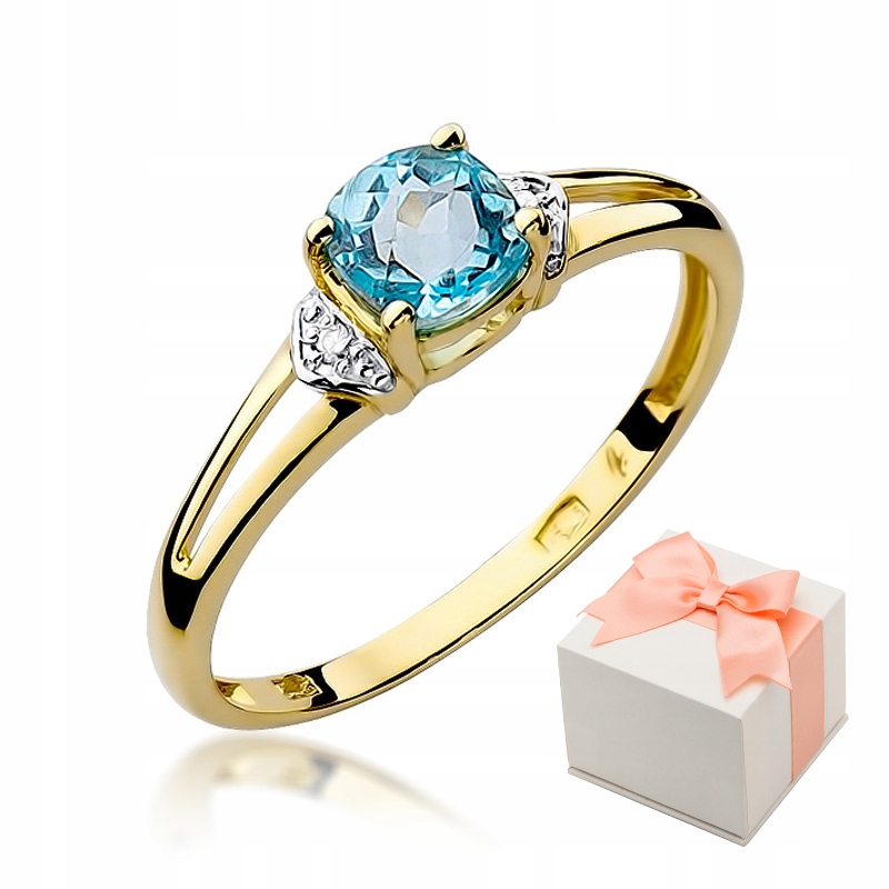 

Złoty Pierścionek Zaręczynowy Topaz 0,70CT Grawer