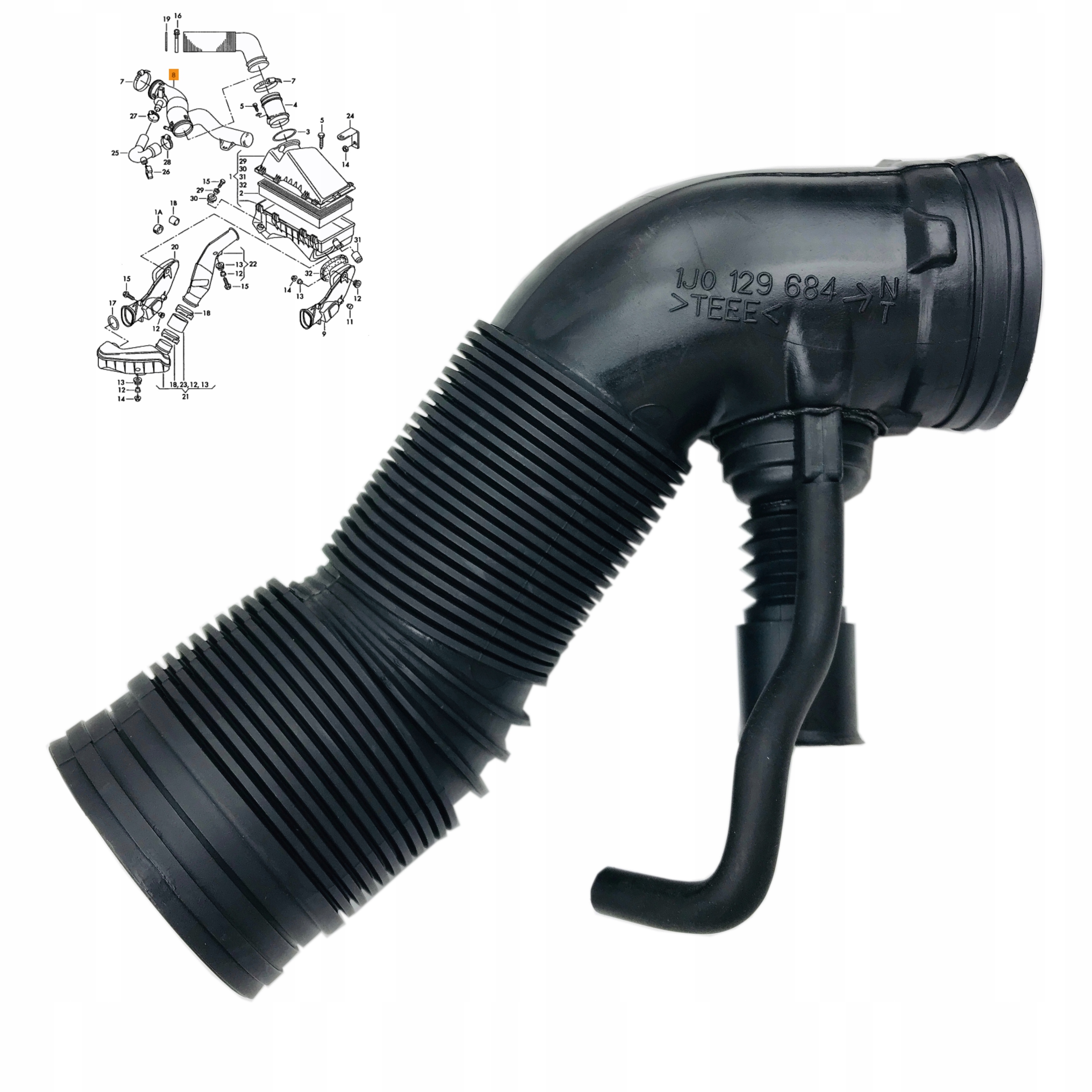 PRZEWÓD RURA FILTRA POWIETRZA SEAT SKODA VW 1.6 Numer katalogowy części 1J0129684CD