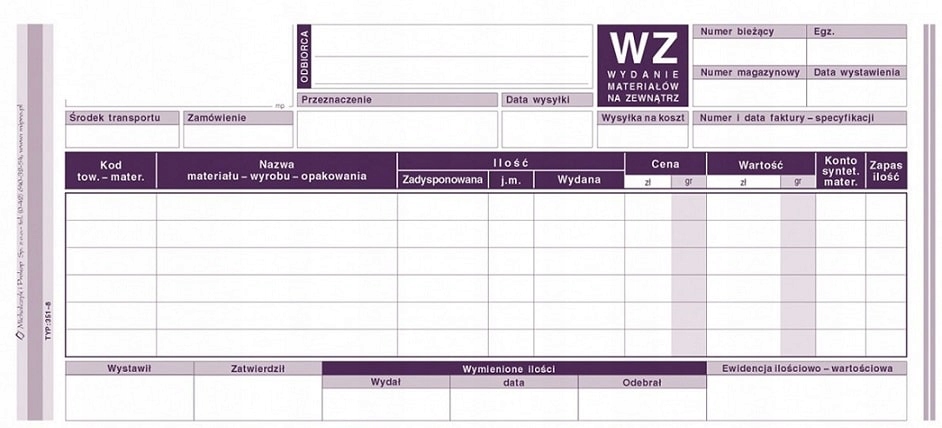 

351-8 Wz Wydanie Materiałów Na Zewnątrz 1/3 A4