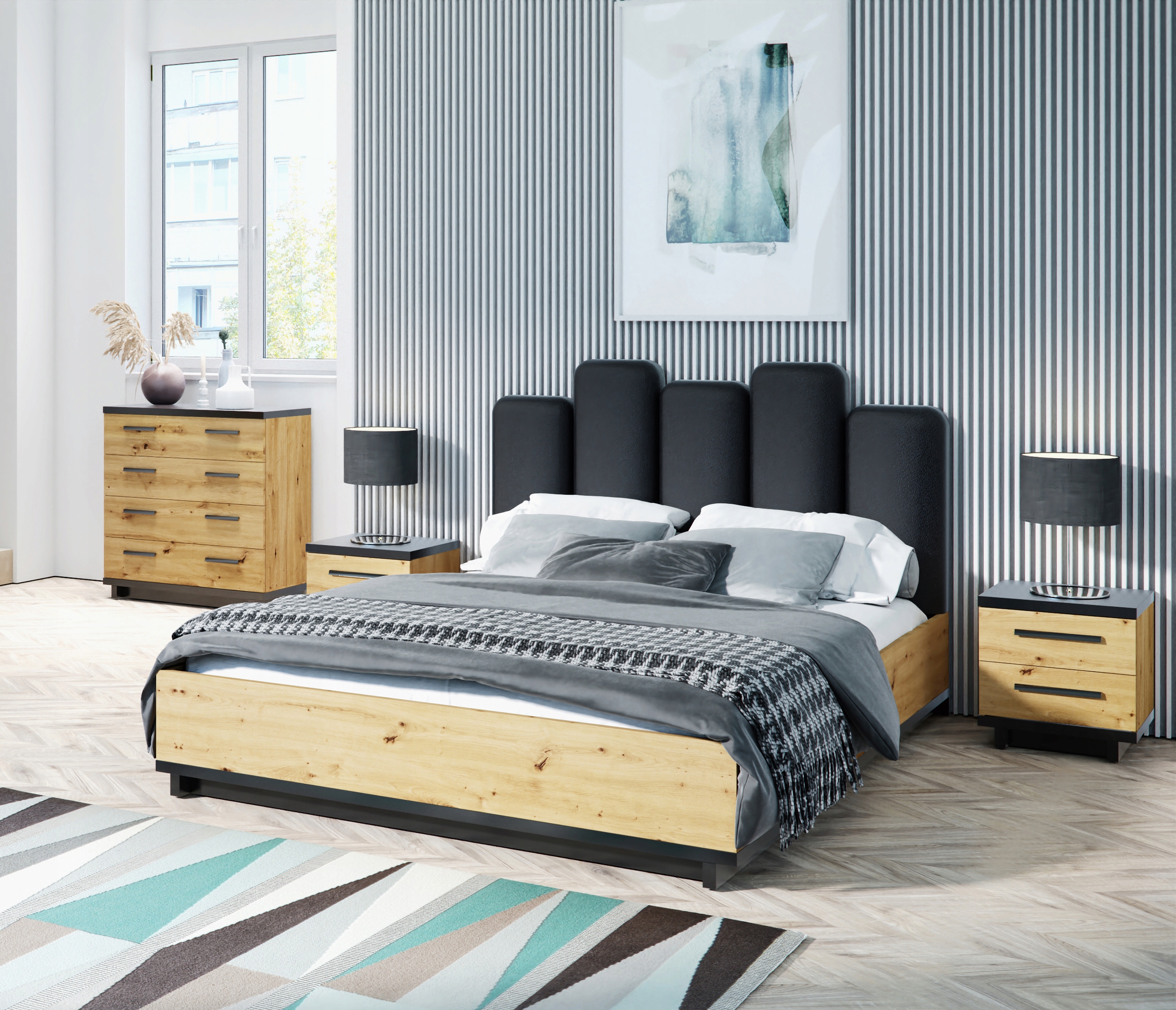 Mała komoda z szufladami IMIS dąb + czarny 2 Głębokość mebla 40 cm