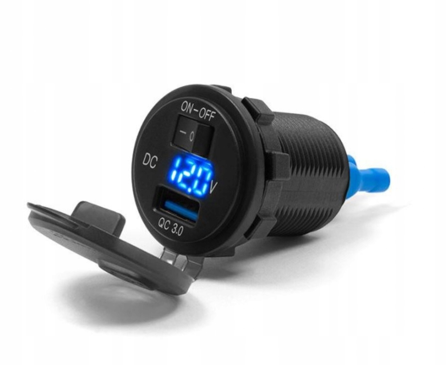 Motocyklowe gniazdo USB z szybkim ładowaniem i voltomierzem