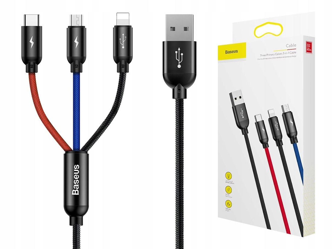 

Baseus Kabel 3W1 Micro-usb Lightning Type-c 3.5A