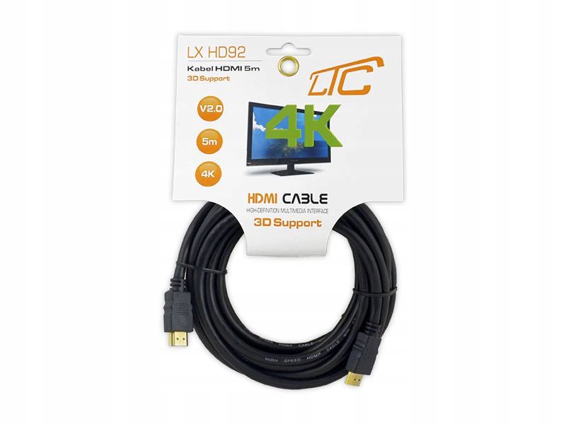 KABEL HDMI-HDMI HIGH SPEED 4K 1,4 HD92 5m HQ Złącza HDMI - HDMI