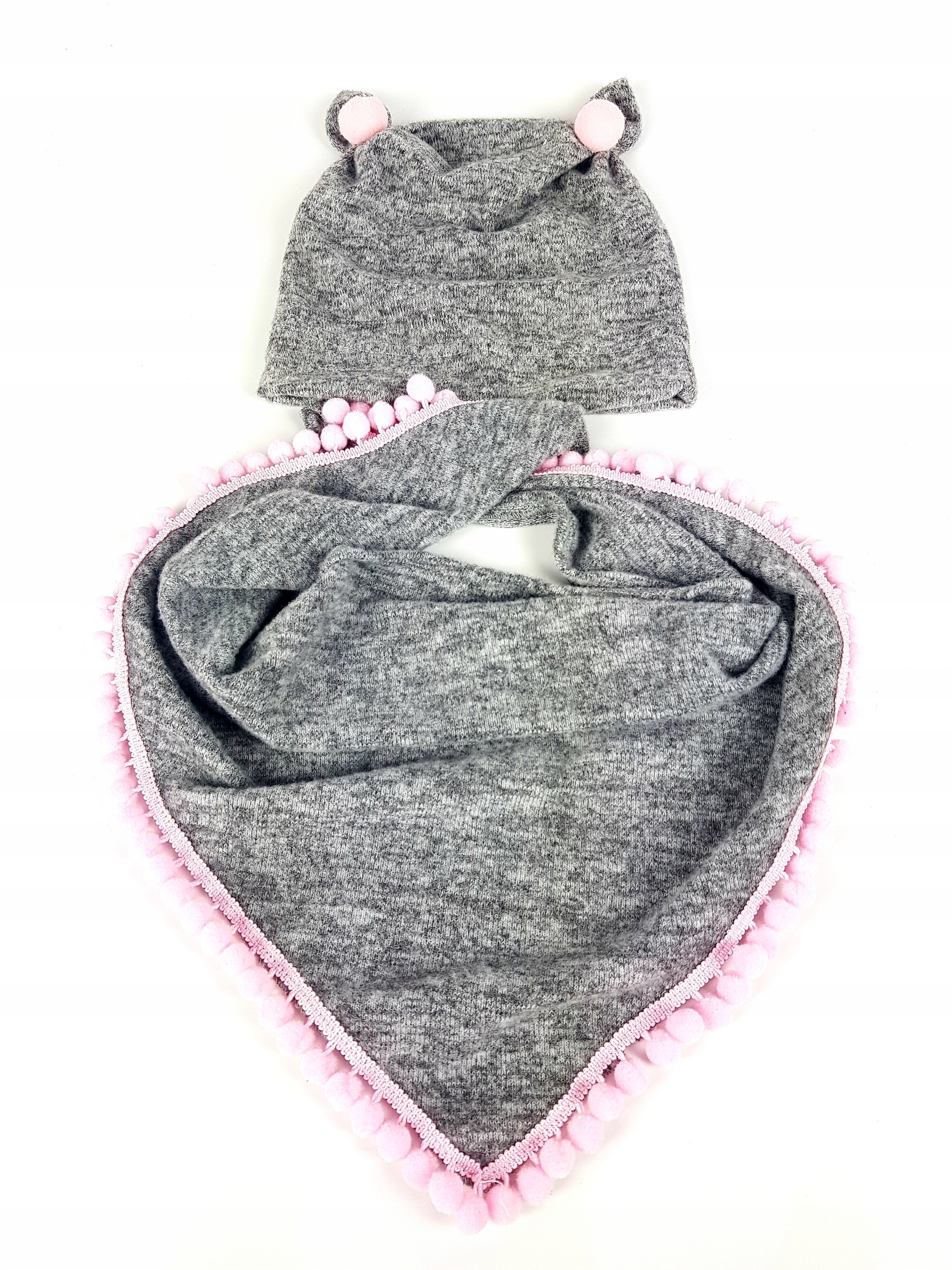 POLSKI KOMPLET CZAPKA + CHUSTKA POMPONIKI 0-3 LAT