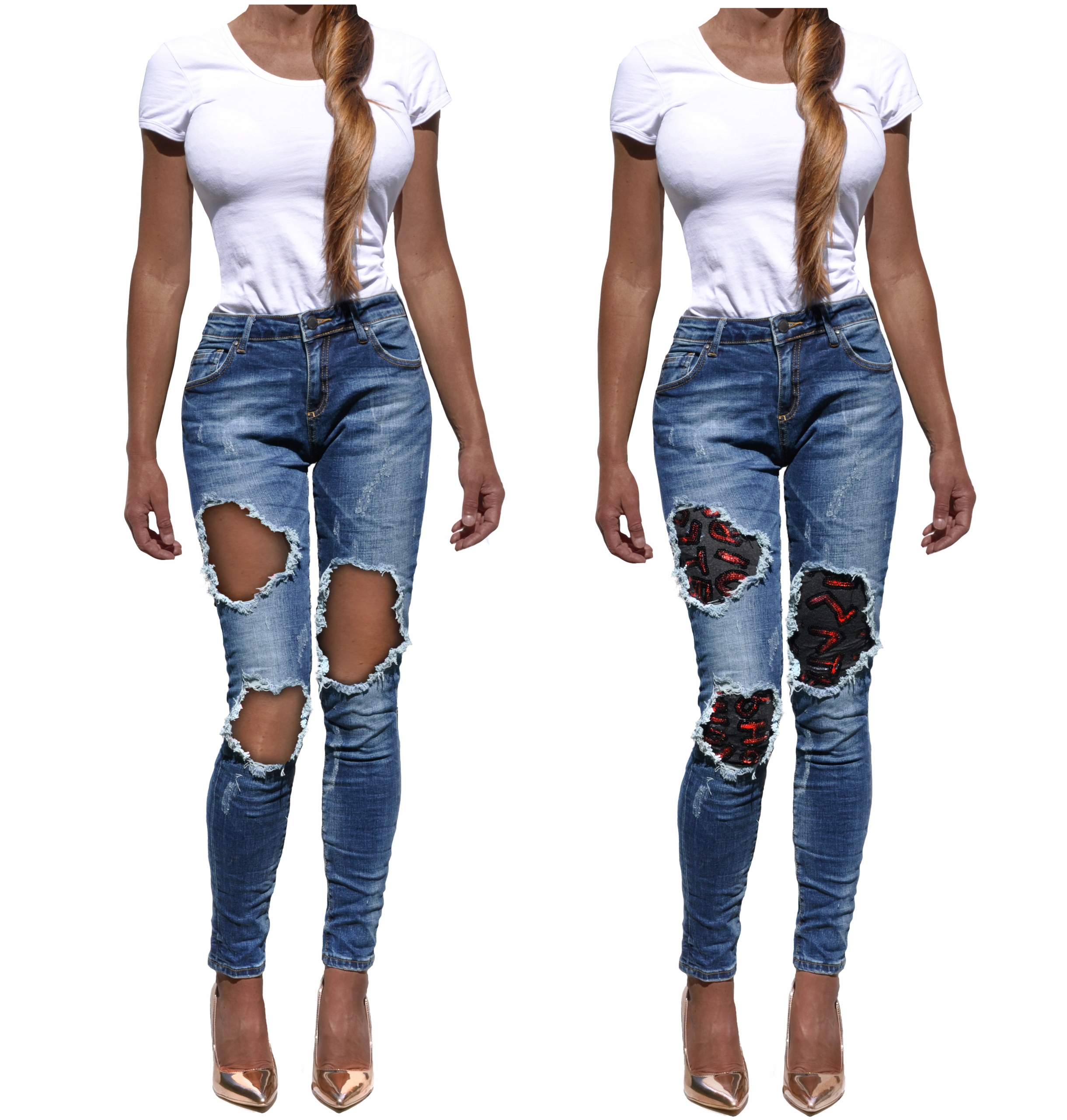 #CD13 JEANS dziury TIUL WYSOKI STAN rurki S/36 Rozmiar S