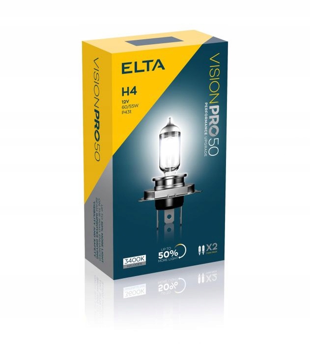 

Żarówki H4 12V 60/55W P43T Elta Vision PRO50% 2SZT
