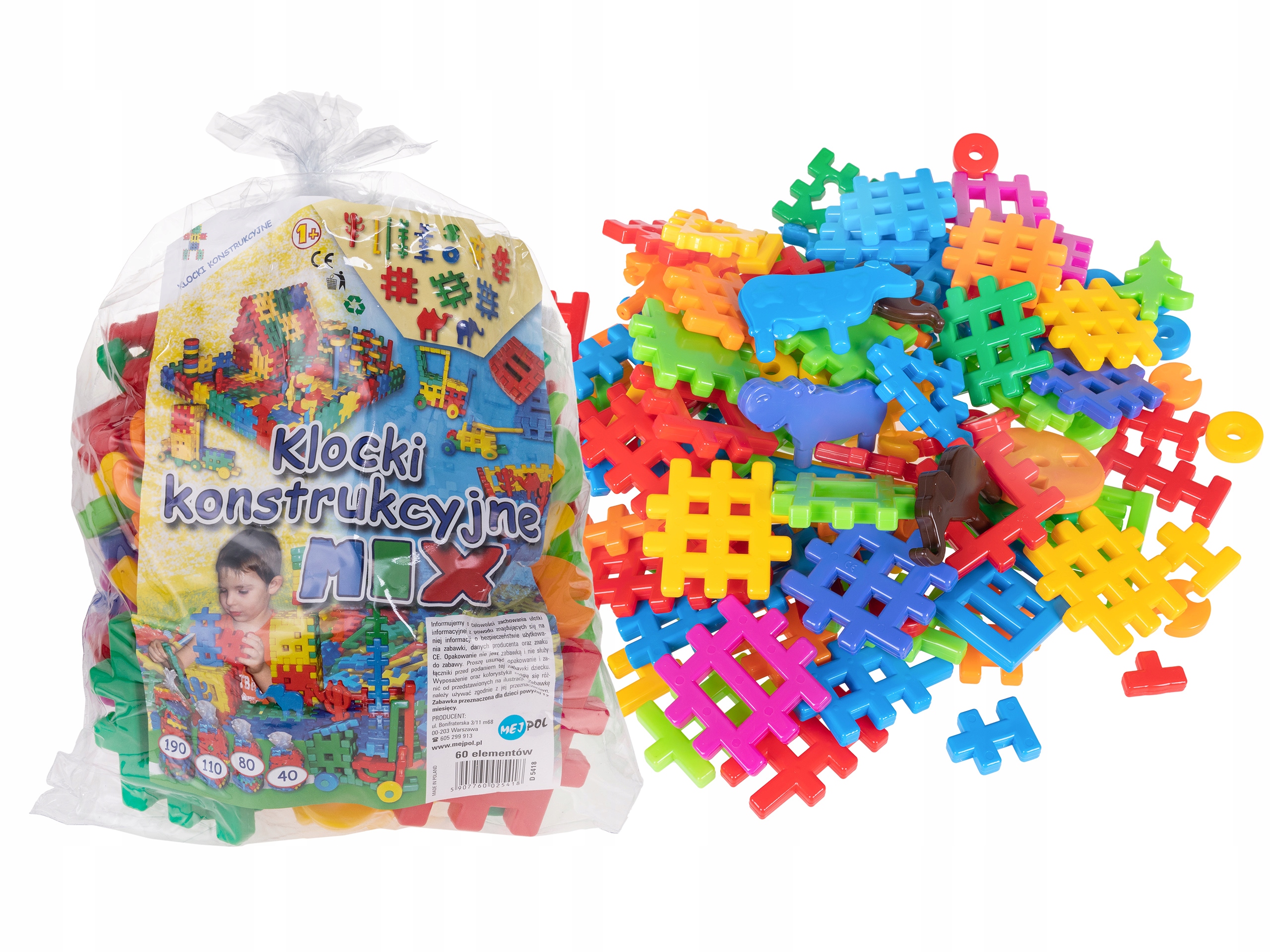 

Klocki Wafle konstrukcyjne 60 el MIX dla dzieci