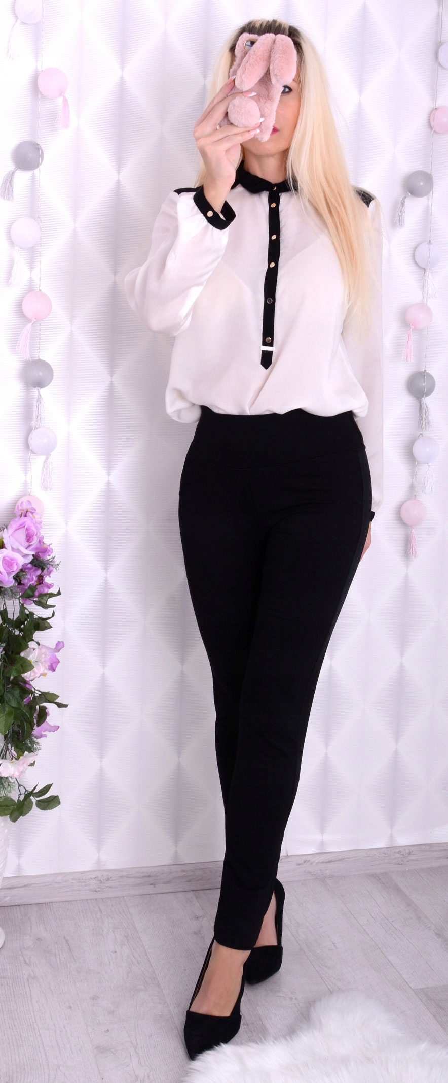 MODNE CZARNE SPODNIE KOBIECE STYLOWE RURKI DO PRACY MIENIĄCE SIĘ DUŻE 323 Rozmiar 42