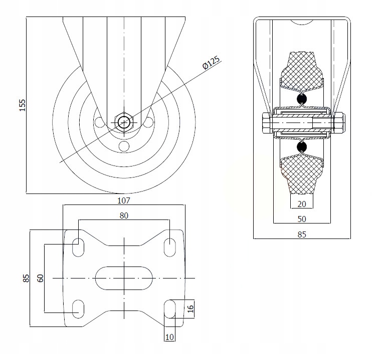 fi 125 KOŁO STAŁE METALOWO-GUMOWE 70 KG Marka inny