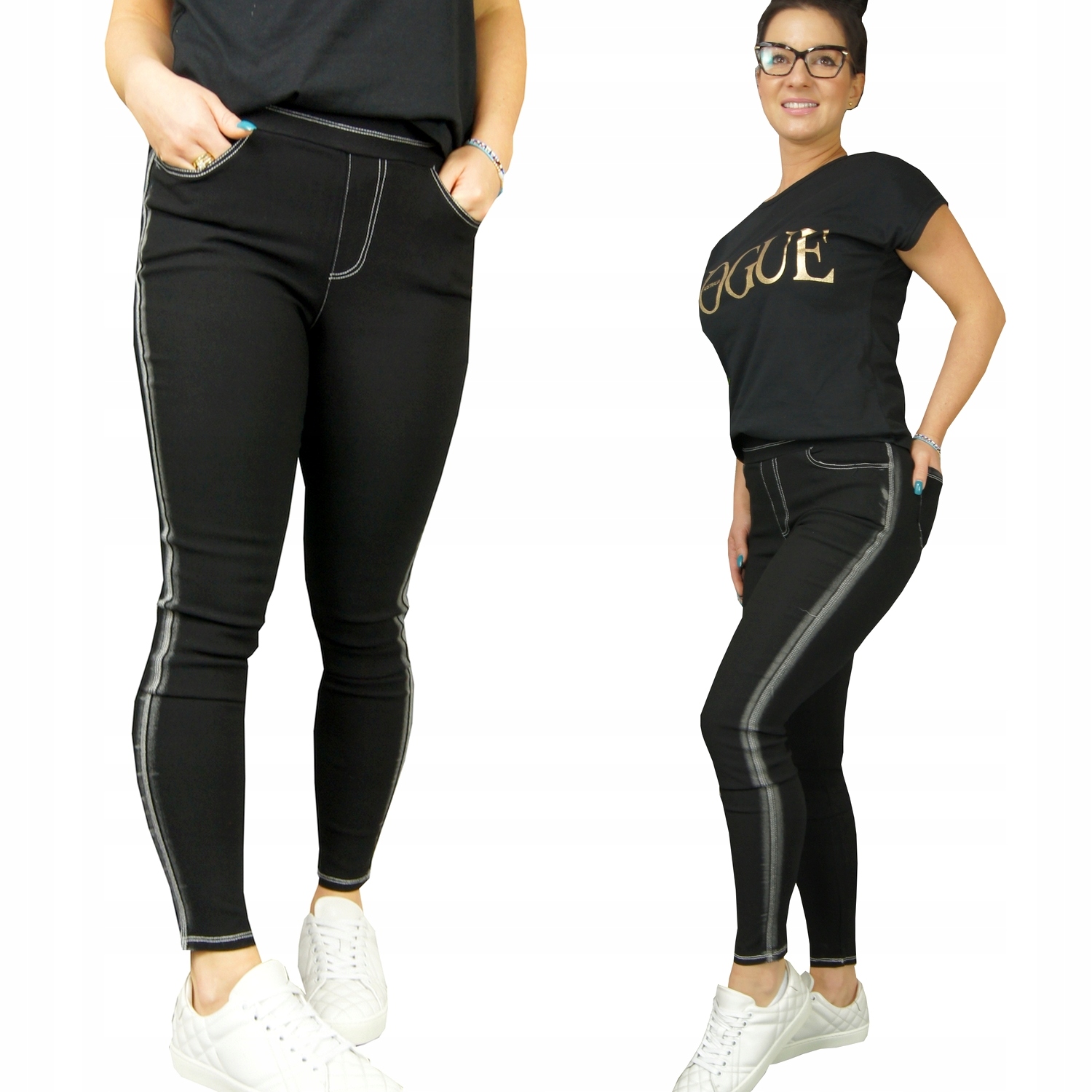 

Spodnie leginsy Modne Kieszenie Lampas Trend, M