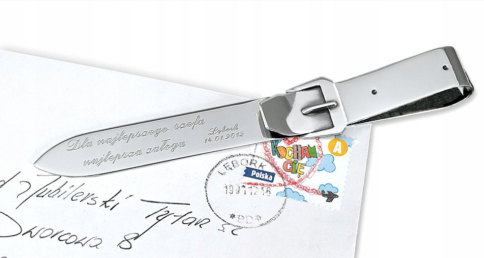 Srebrny nóż Pasek do listów, papieru z grawerem