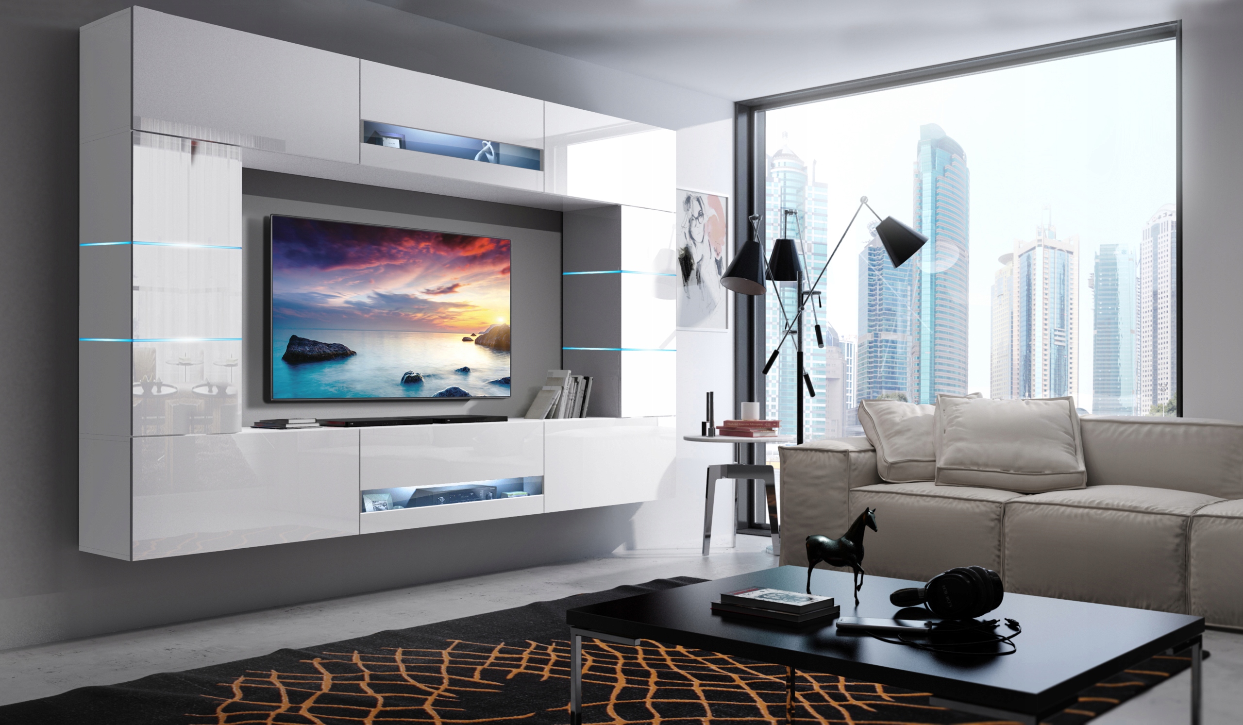 Meblościanka Pokój Dzienny Meble Salon Połysk C63 Kod producenta Meblościanka 249 cm