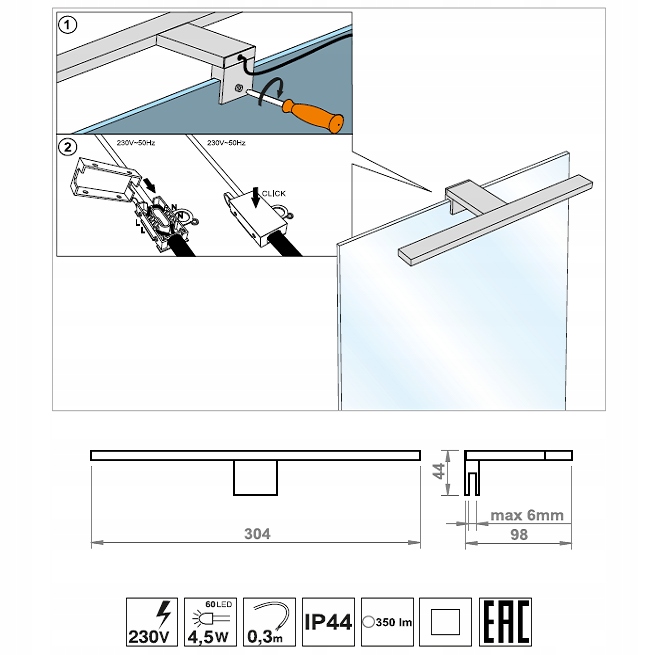 Kinkiet LED na lustro 50 cm Kolor chrom