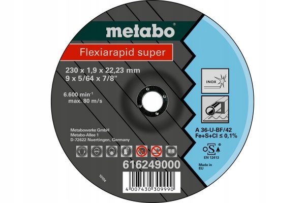 

Tarcza Metabo Flexiarapid 230 X 1,9 X 22,23 Inox