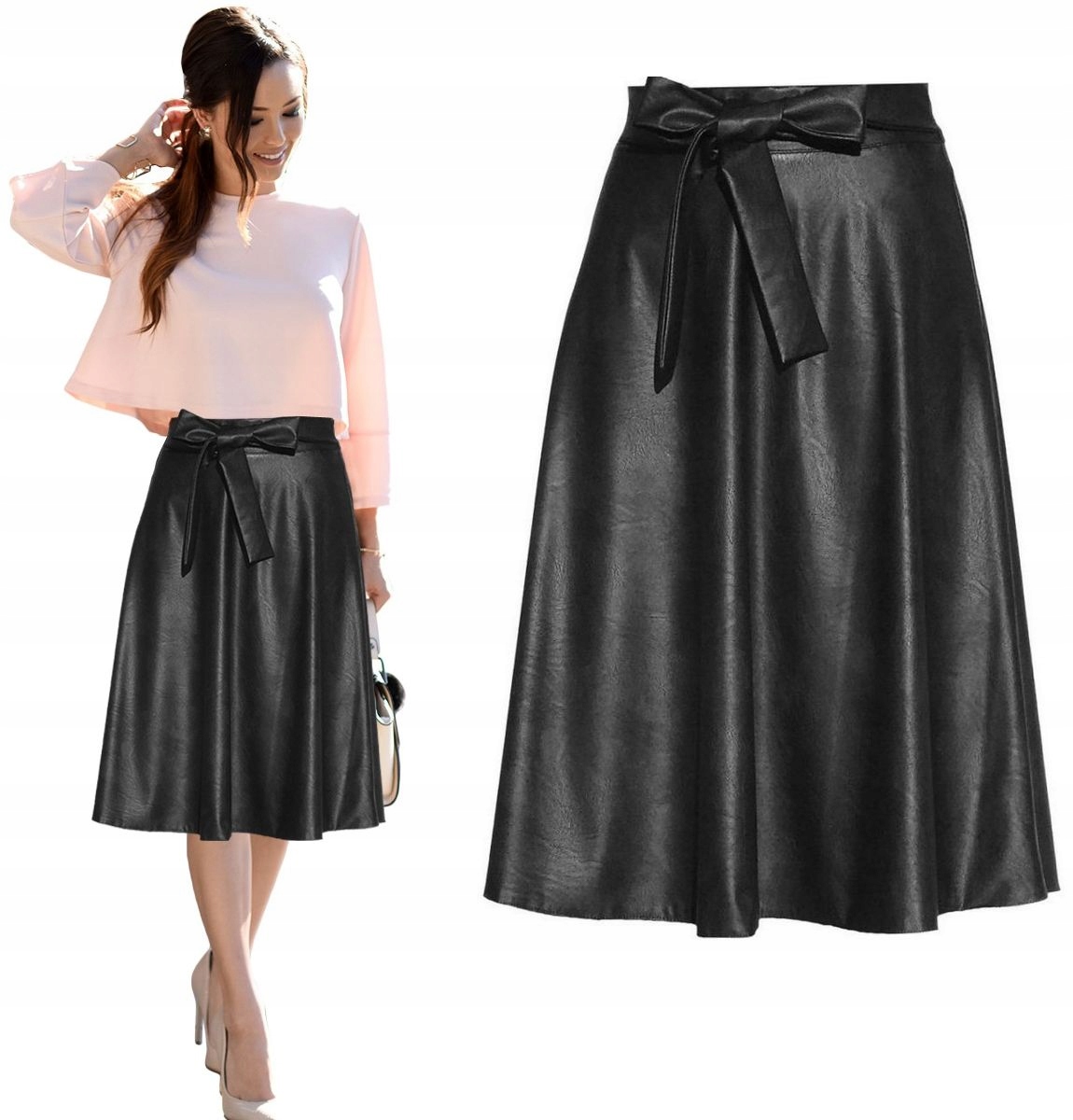 SPÓDNICA SKÓRA ROZKLOSZOWANA MIDI 38