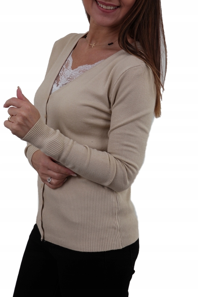 

Klasyczny Sweterek Guziczki Szpic Dekolt MIX *M/L