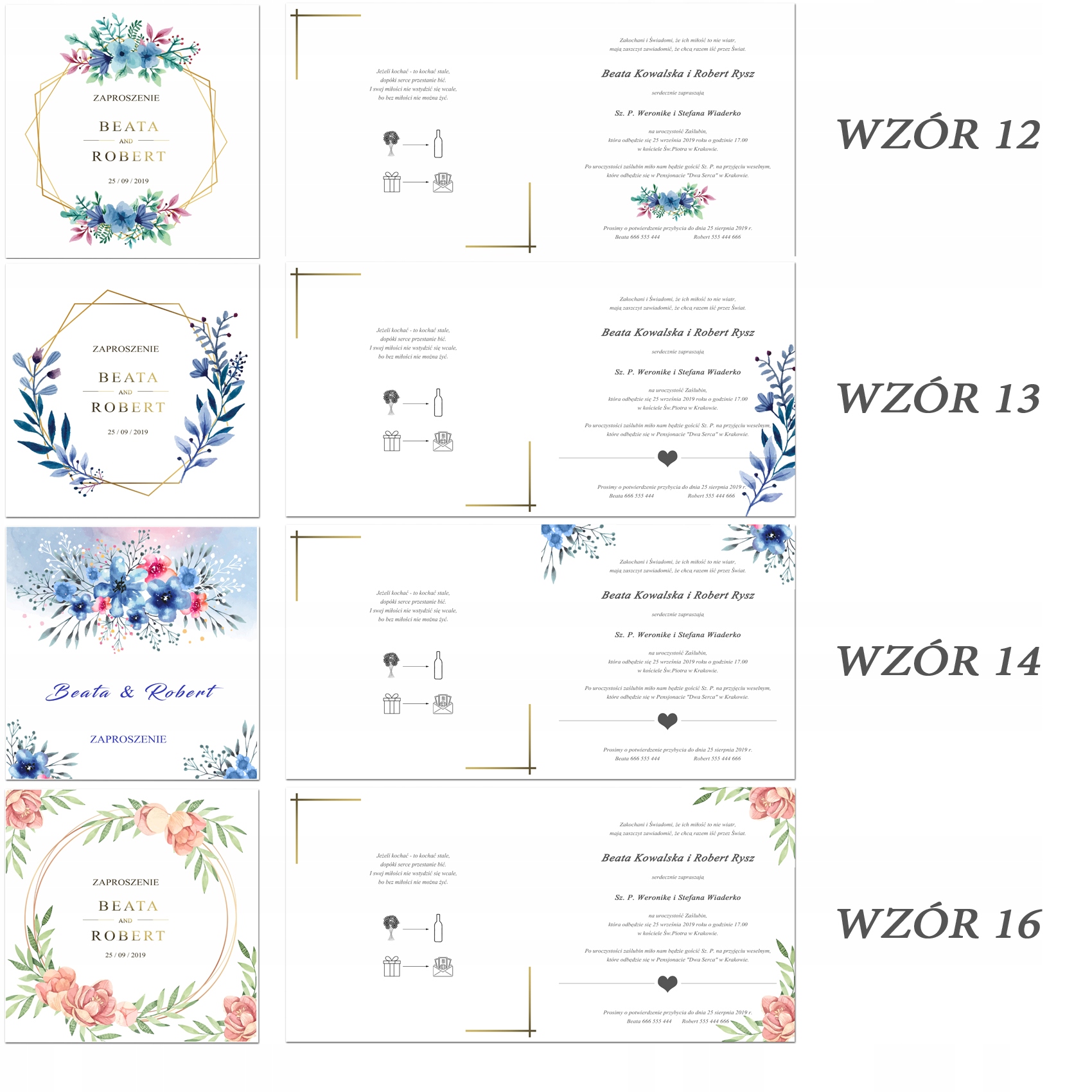 Zaproszenia Ślubne XL kwiaty koperta WZORY Kształt kwadratowy