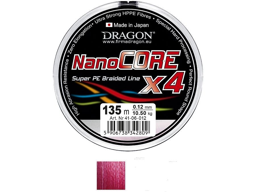 Plecionka DRAGON Nano Core czerwona 0,16mm/135m - 41-06-816