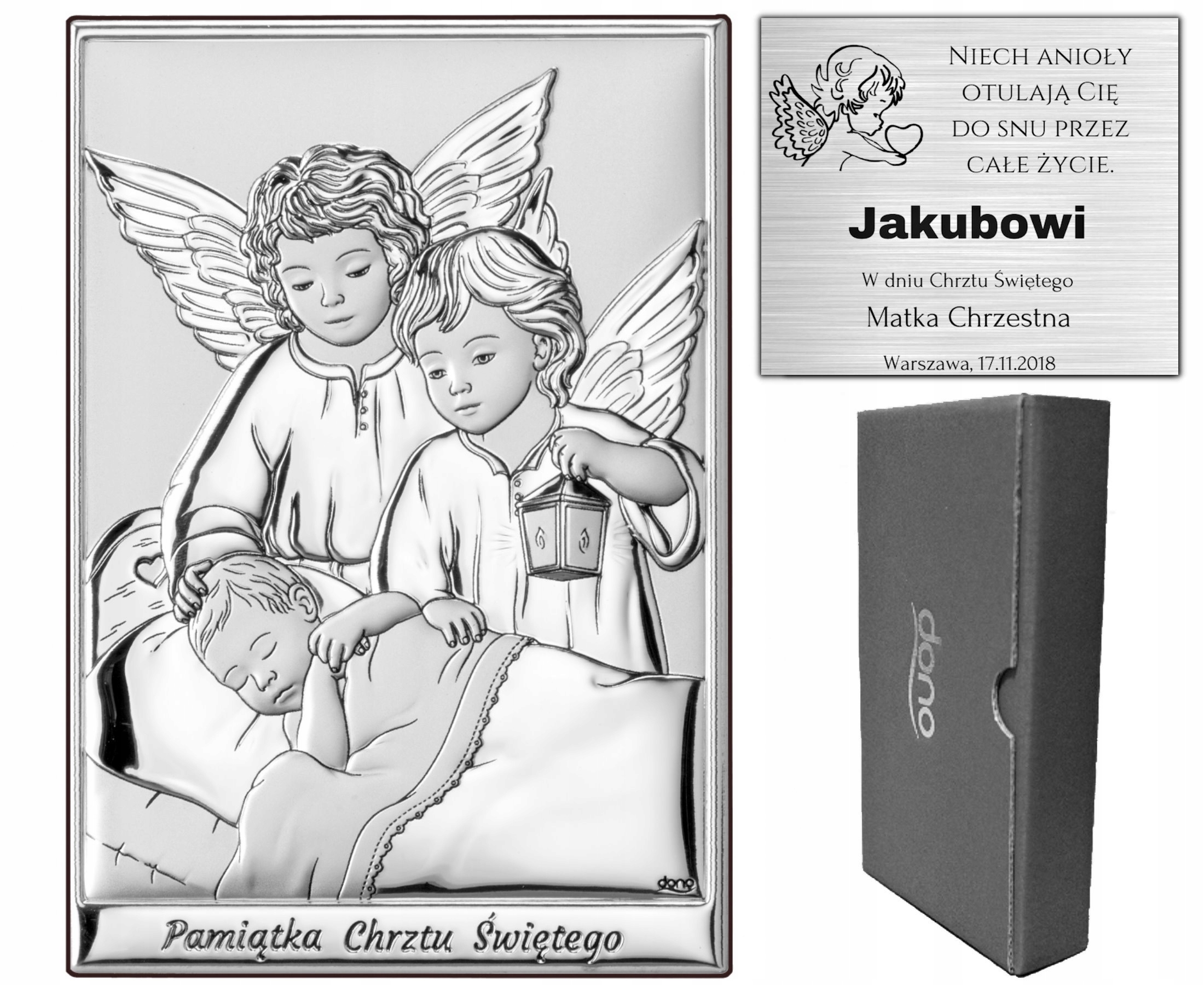 Stříbrný Obrázek Suvenýr Křest Sv. Křtu Gravírování