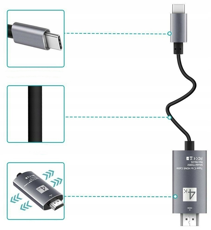 Kabel Adapter USB-C 3.1 Typ C do HDMI 4K Mhl 200cm / Huby i Adaptery USB-C  /