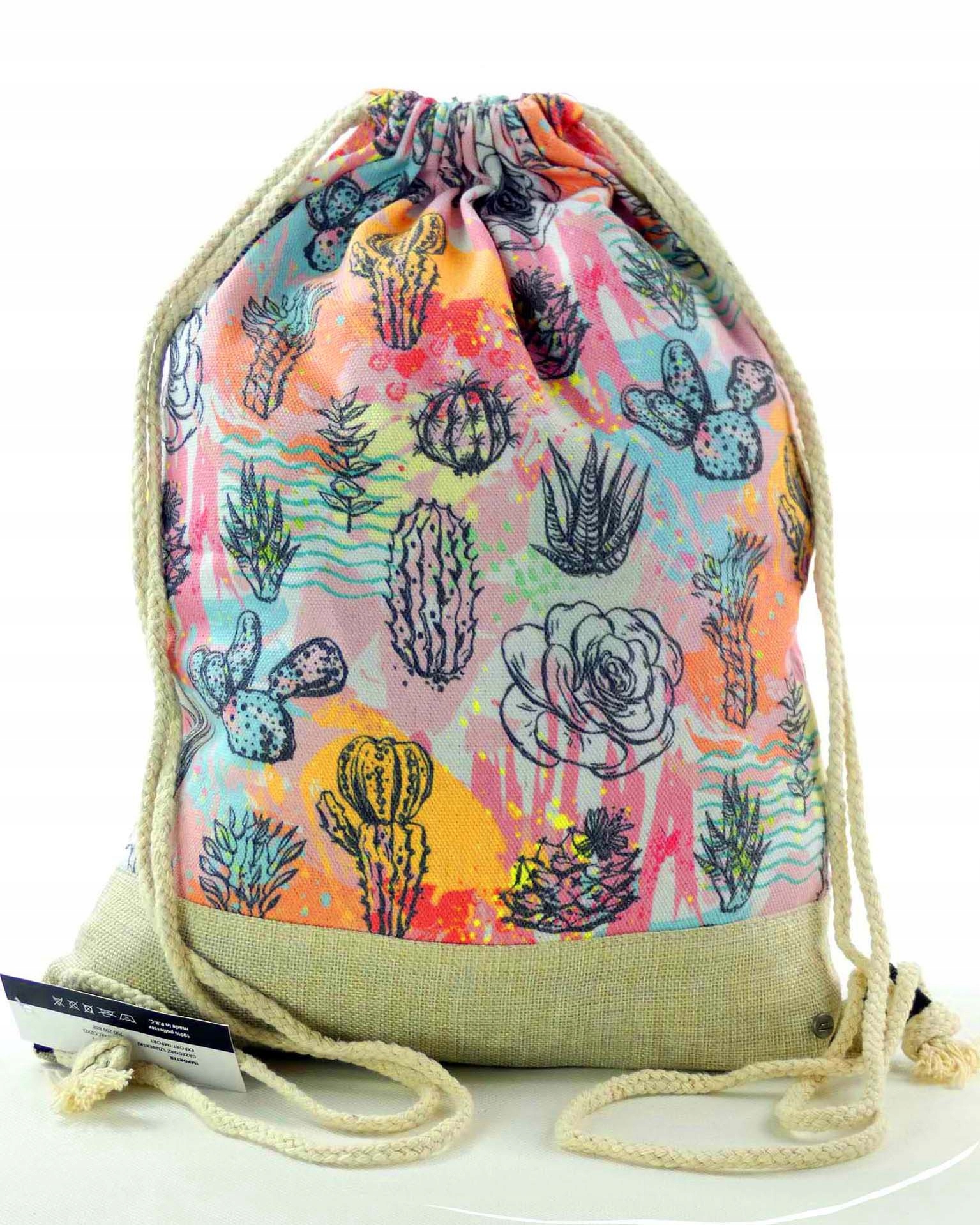 

Duży Worek plecak torba bag tkanina Kaktusy Kwiaty