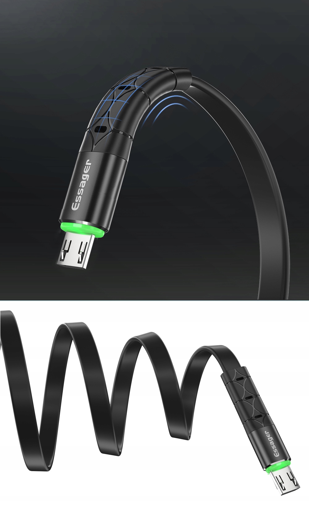 PŁASKI Kabel USB 2.4 A MICRO USB QC 3.0 1m LED Długość przewodu 1 m