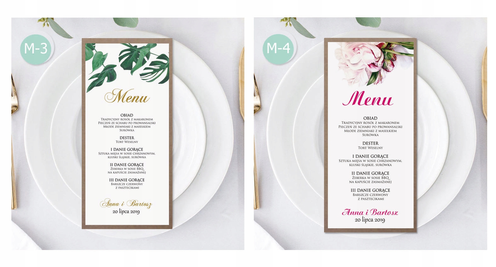 Menu ślubne weselne karta dań EKO Kod producenta 02