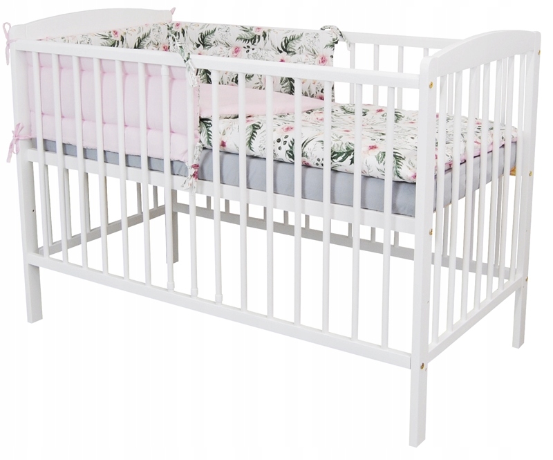 Łóżeczko dziecięce Andrzej biały materac pościel DUO 8 elementów norma UE