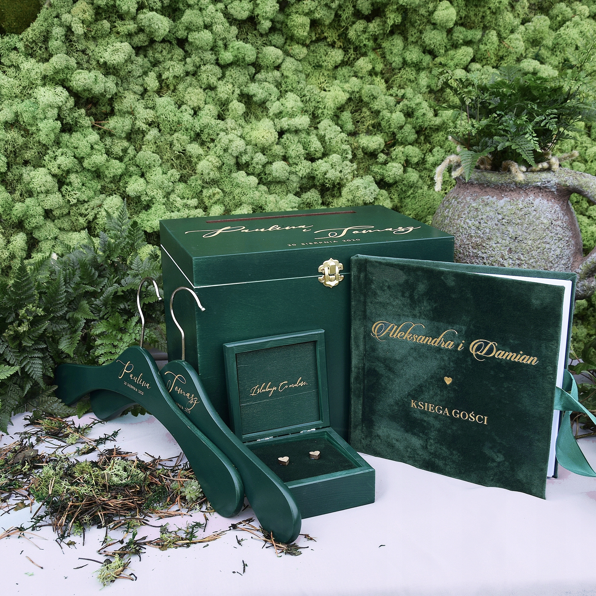 Duże ZIELONE Pudełko na KOPERTY + OBRĄCZKI GRAWER Marka inny