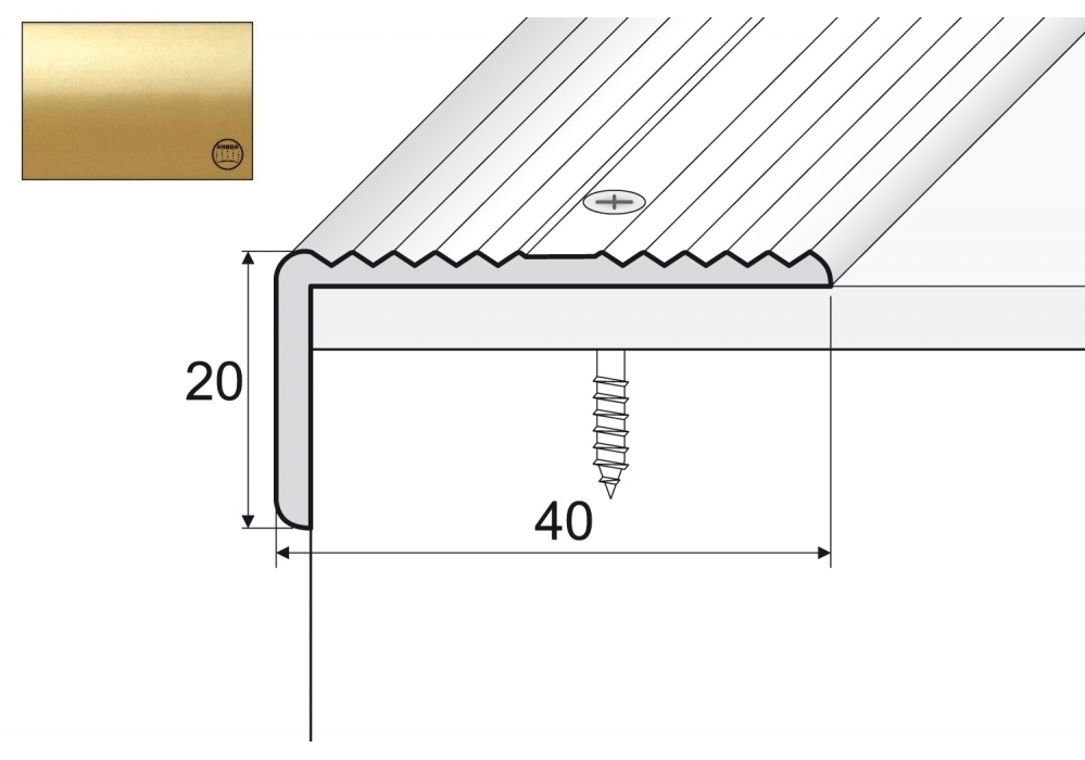 

Kątownik aluminiowy A33, 90cm Złoto 40x20mm