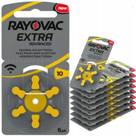 

60x Baterie do aparatów słuchowych DA10 Rayovac 10