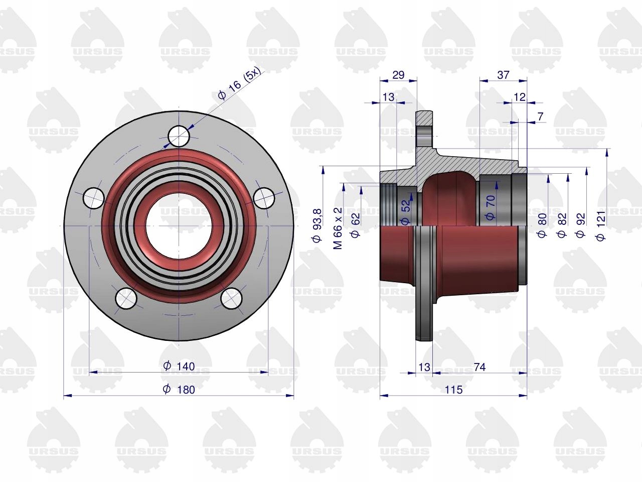 Piasta koła przedniego (5 otworów) C-330 C-360 Producent części Ursus