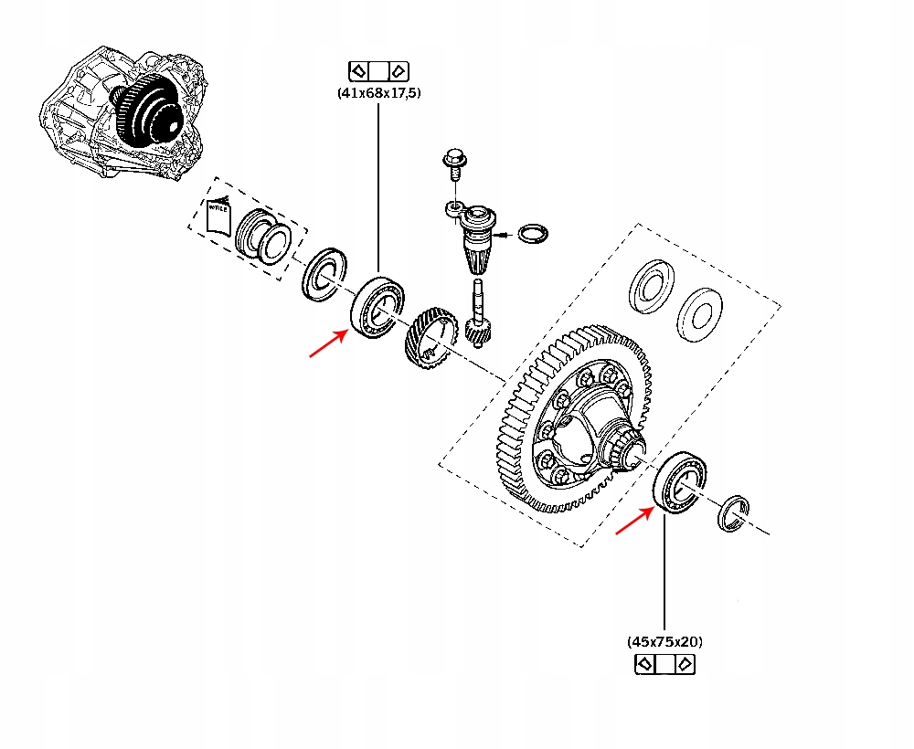 LOZYSKA SKRZYNI BIEGOW PK6 PF6 MASTER III 2 3 DCI Gearbox type Manual