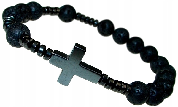 bransoletka męska RÓŻANIEC z lawy i hematytu dziesiątka różańca WIARA lawa Marka Inna marka