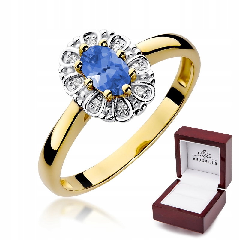 

Złoty Zaręczynowy 585 Pierścionek Tanzanit Diament