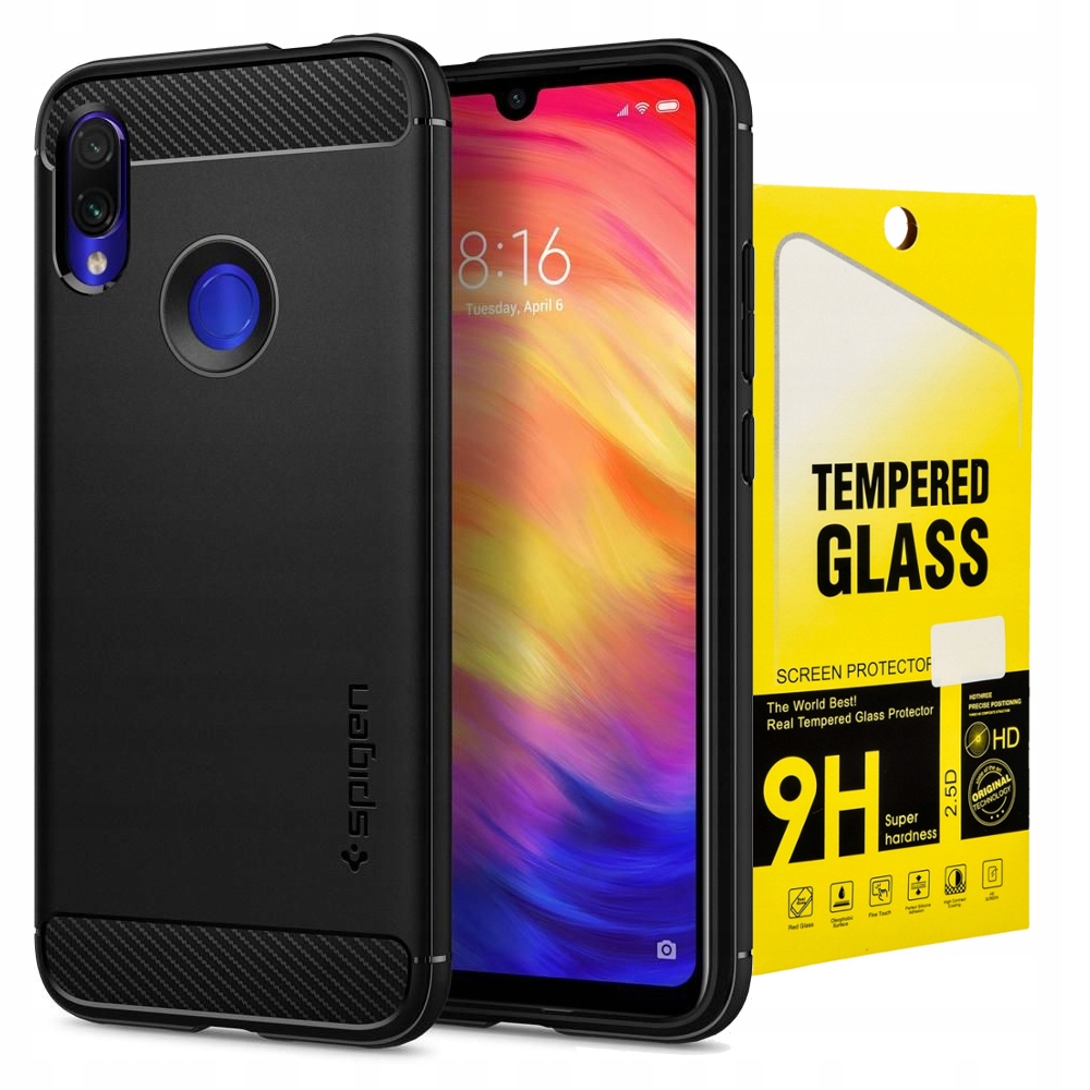 

Etui do Redmi Note 7 + szkło hart. Spigen Rugged
