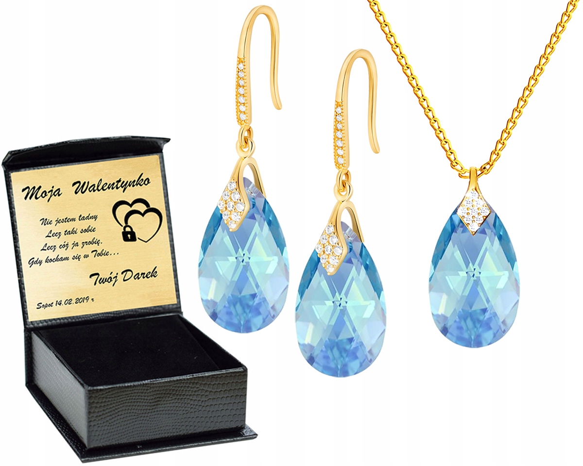 

Złoty Ślubny Komplet Kolczyki Swarovski Grawer