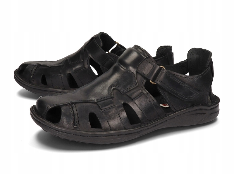 SANDAŁY NA RZEPY MĘSKIE SKÓRA POLSKIE 222 BLACK 42