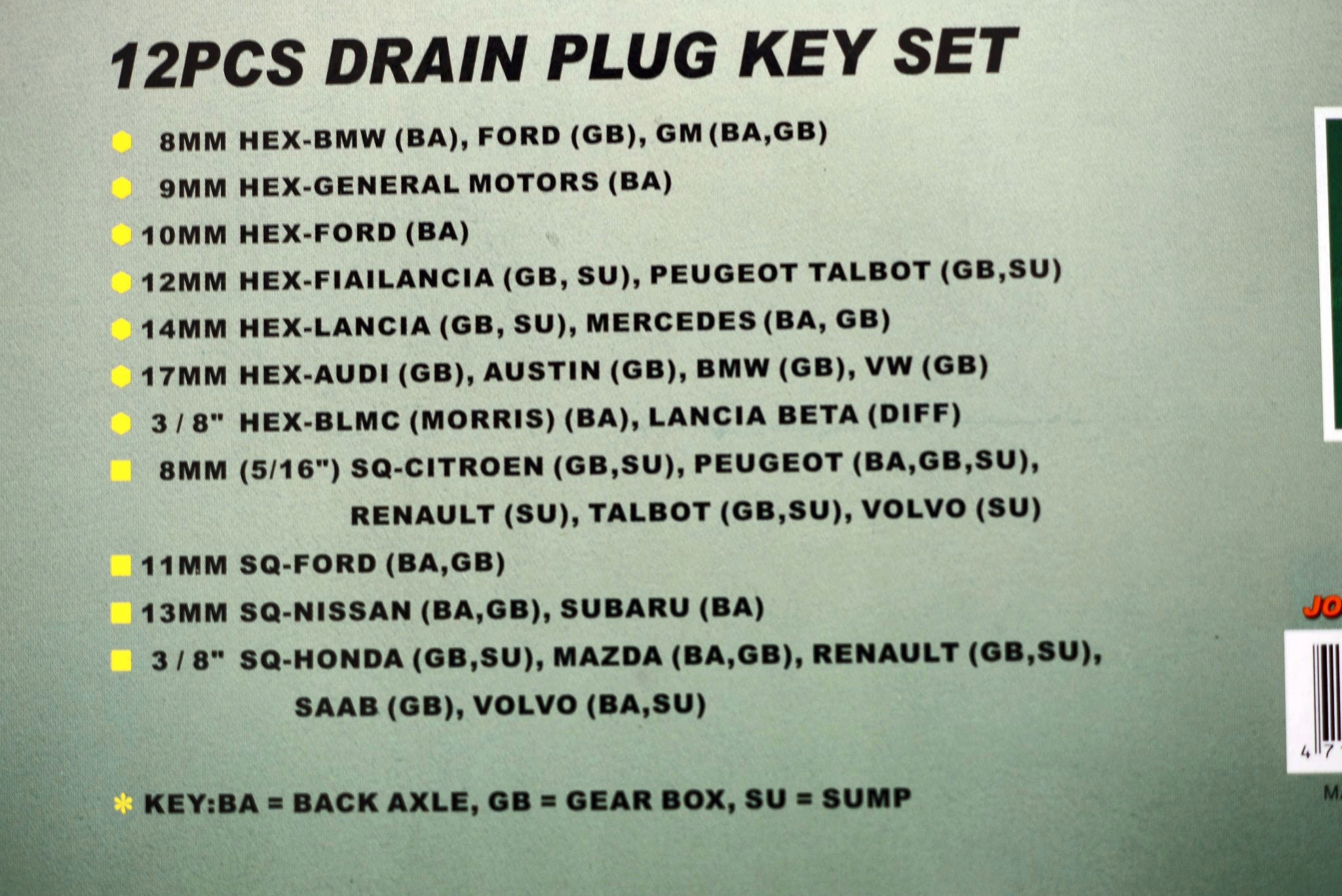 KLUCZE DO KORKOW SPUSTU OLEJU JONNESWAY 12SZT Brand Other