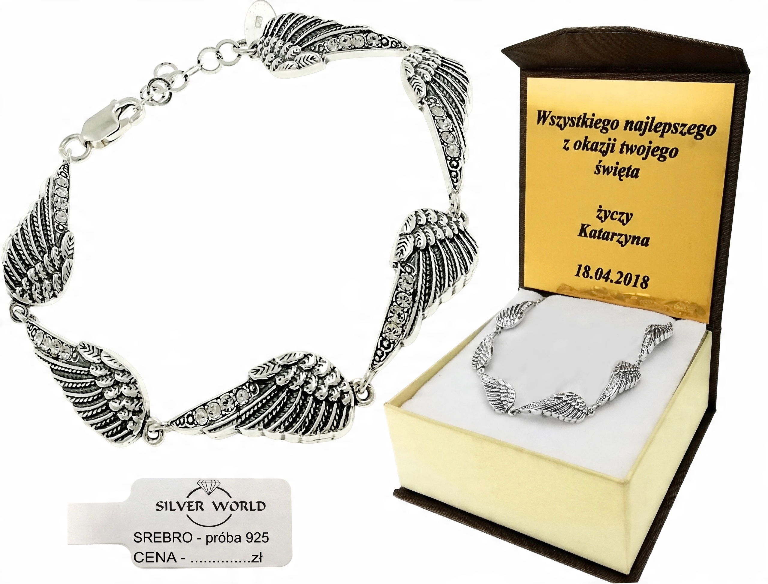 

Bransoletka Srebrna cyrkonie Swarovski .skrzydła