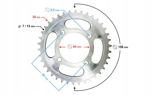 ZĘBATKA NAPĘDOWA TYL 38z JUNAK 901 RS 122 RS Producent Moretti