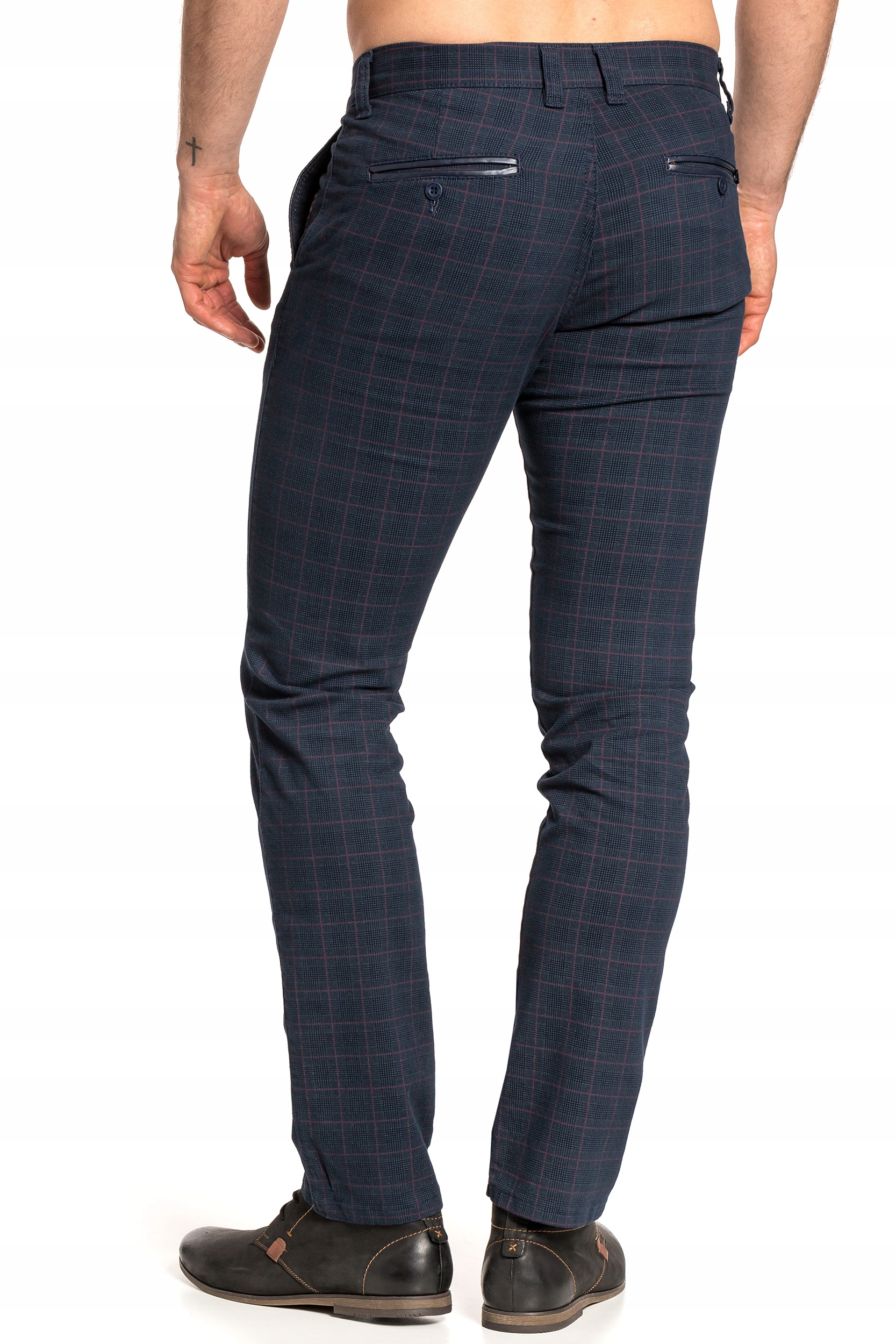 SPODNIE MĘSKIE W KRATĘ VANKEL JEANS 059 -96cm/L32 Materiał dominujący bawełna