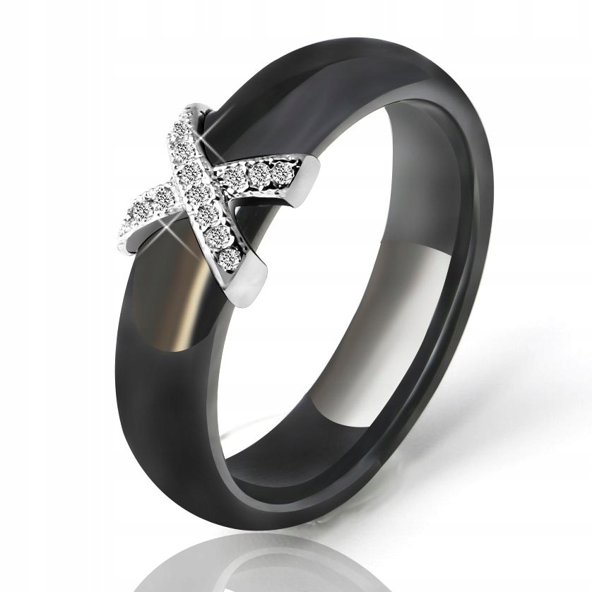 OBRĄCZKA CERAMICZNA CZARNA Z LITERĄ 'X'